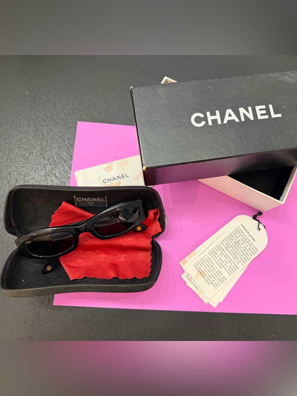 Vintage CHANEL 5014 C.501/91 Black Quilted CC Sunglasses + Case